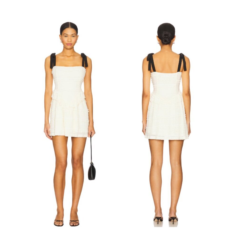 More to Come Mini Lace Dress in Beige and Black | Margo Tie Strap